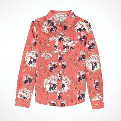 Wrangler Girls Cowboy Horse Print Western Shirt Pink - 112367473