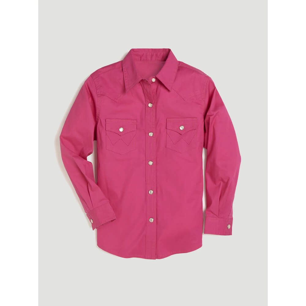 Wrangler Girls Long Sleeve Solid Pink Snap Shirt - 10GW1003K