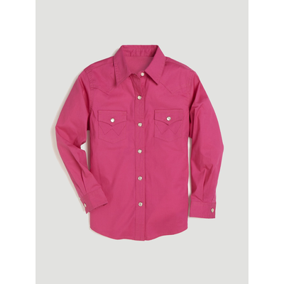 Wrangler Girls Long Sleeve Solid Pink Snap Shirt - 10GW1003K