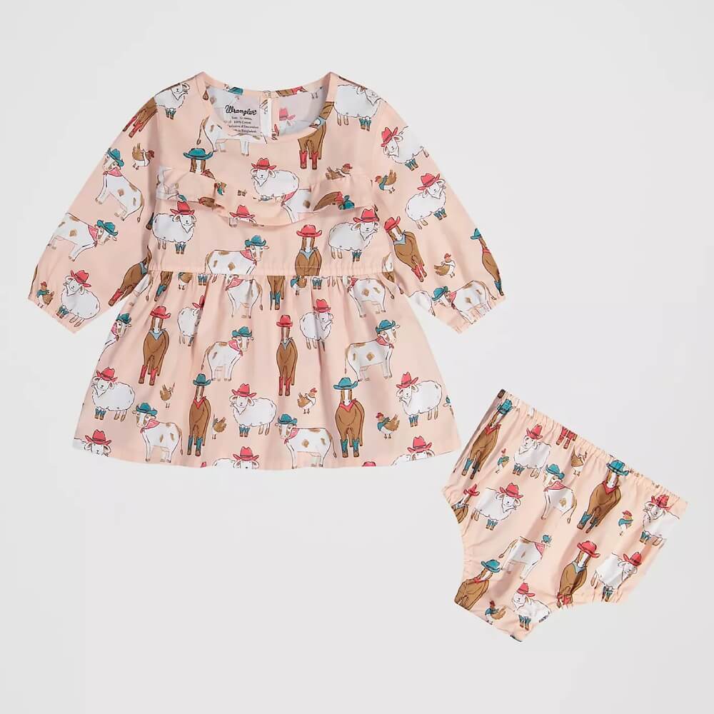 Wrangler Girls Long Sleeve Western Print Dress Pink - 112382698
