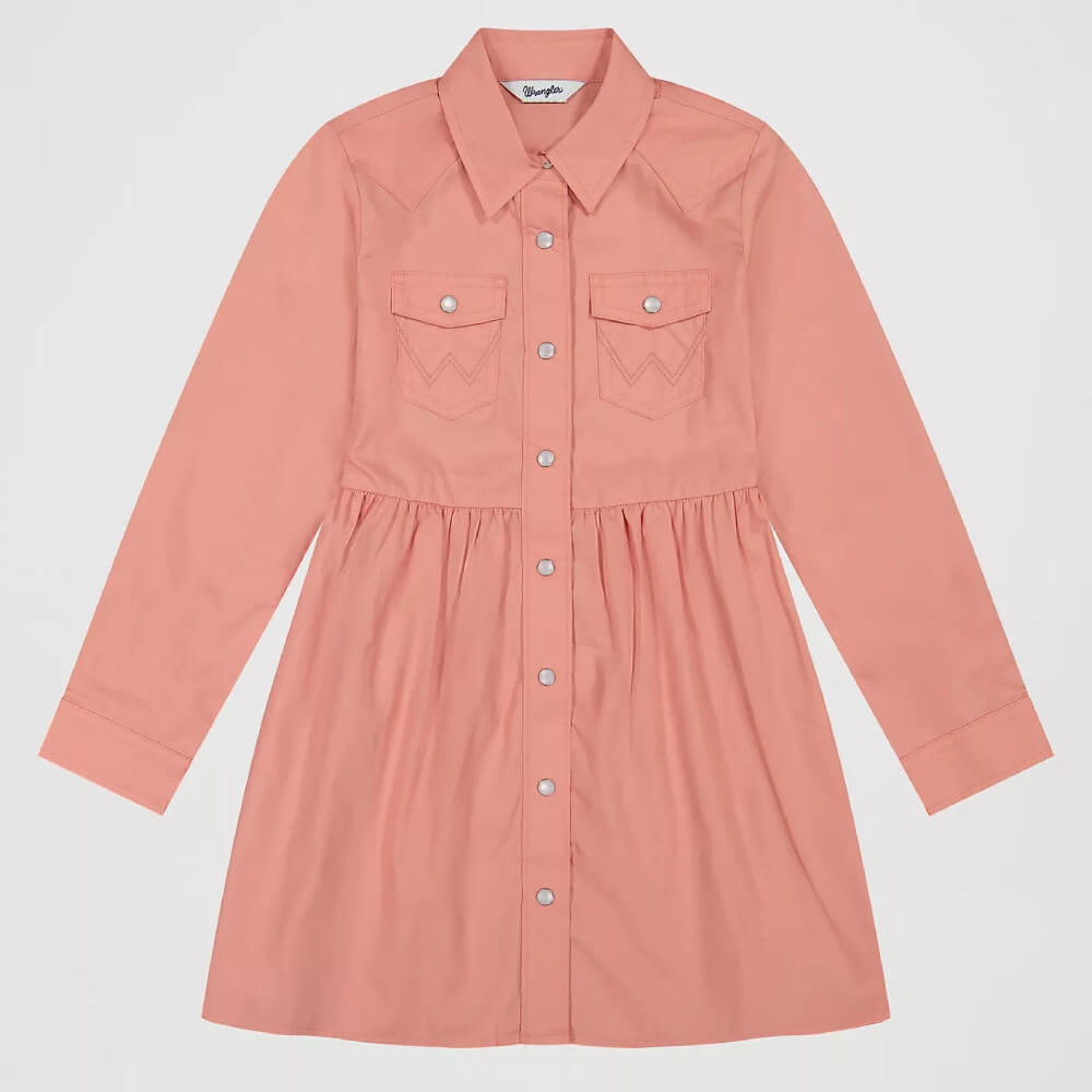 Wrangler Girls Long Sleeve Western Snap Dress Pink - 112382659