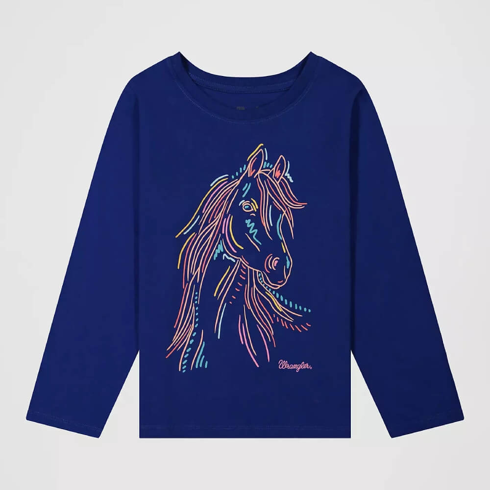 Wrangler Girls Pastel Horse Graphic T-Shirt Blue - 112382710