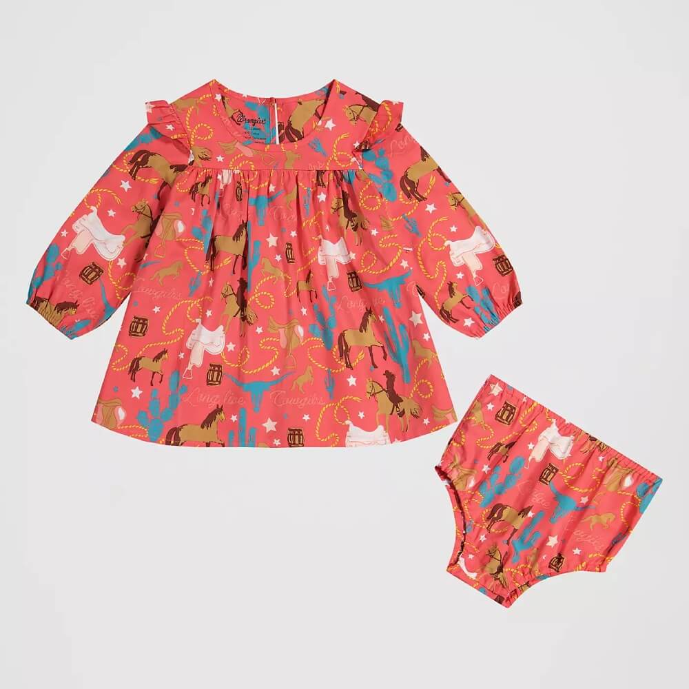 Wrangler Girls Printed Ruffle Dress Pink - 112382713