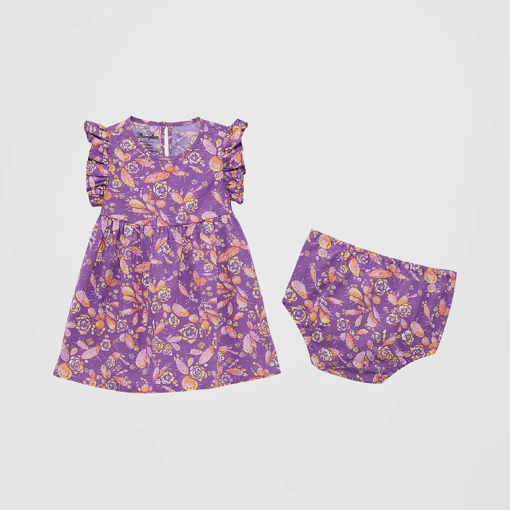 Wrangler Girls Ruffle Sleeve Print Dress Purple Cacti - 112364312