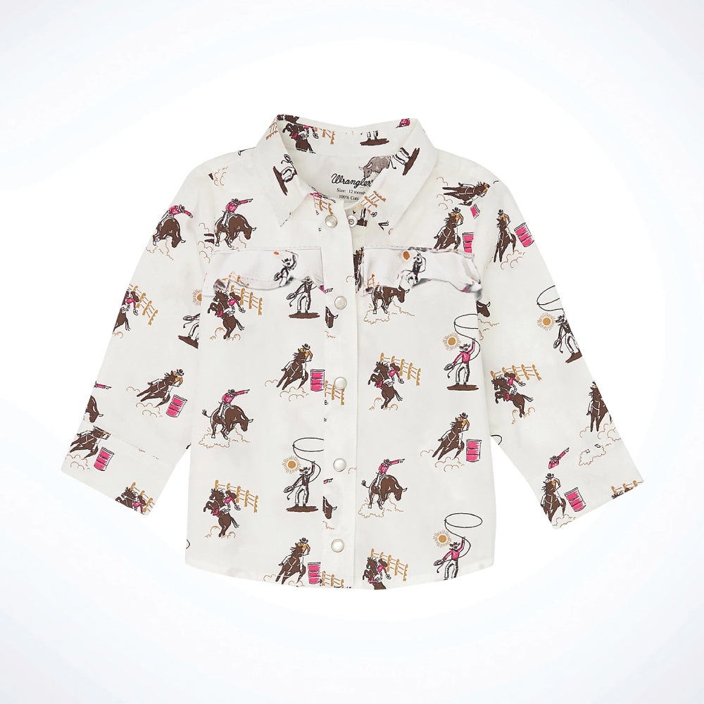 Wrangler Girls Ruffle Yoke Print Western Shirt