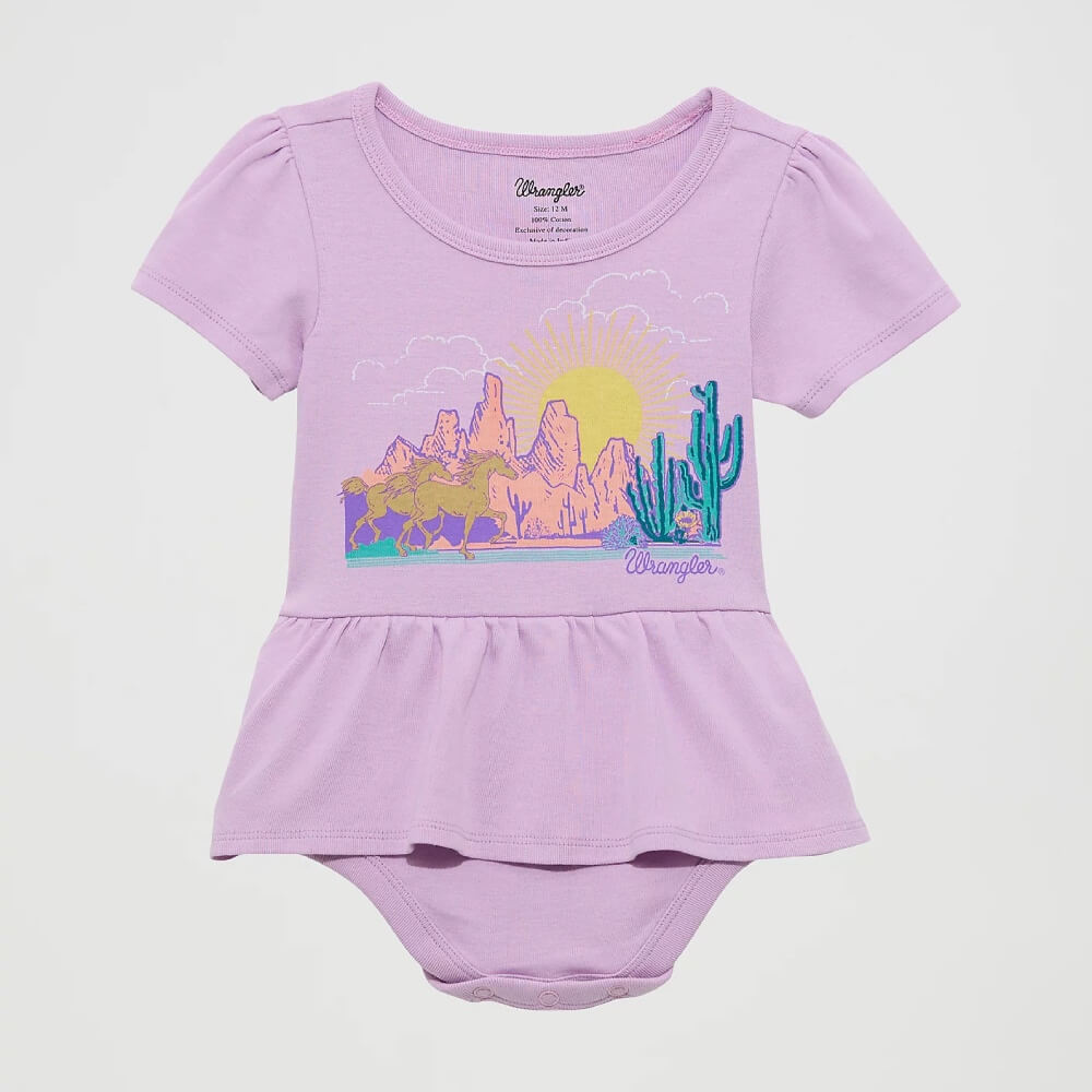 Wrangler Girls Short Sleeve Logo Skirted Bodysuit Purple Scene - 112364329
