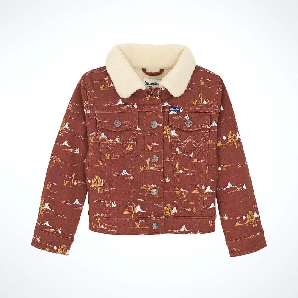 Wrangler Girls Southwestern Print Denim Jacket Burgundy - 112367480