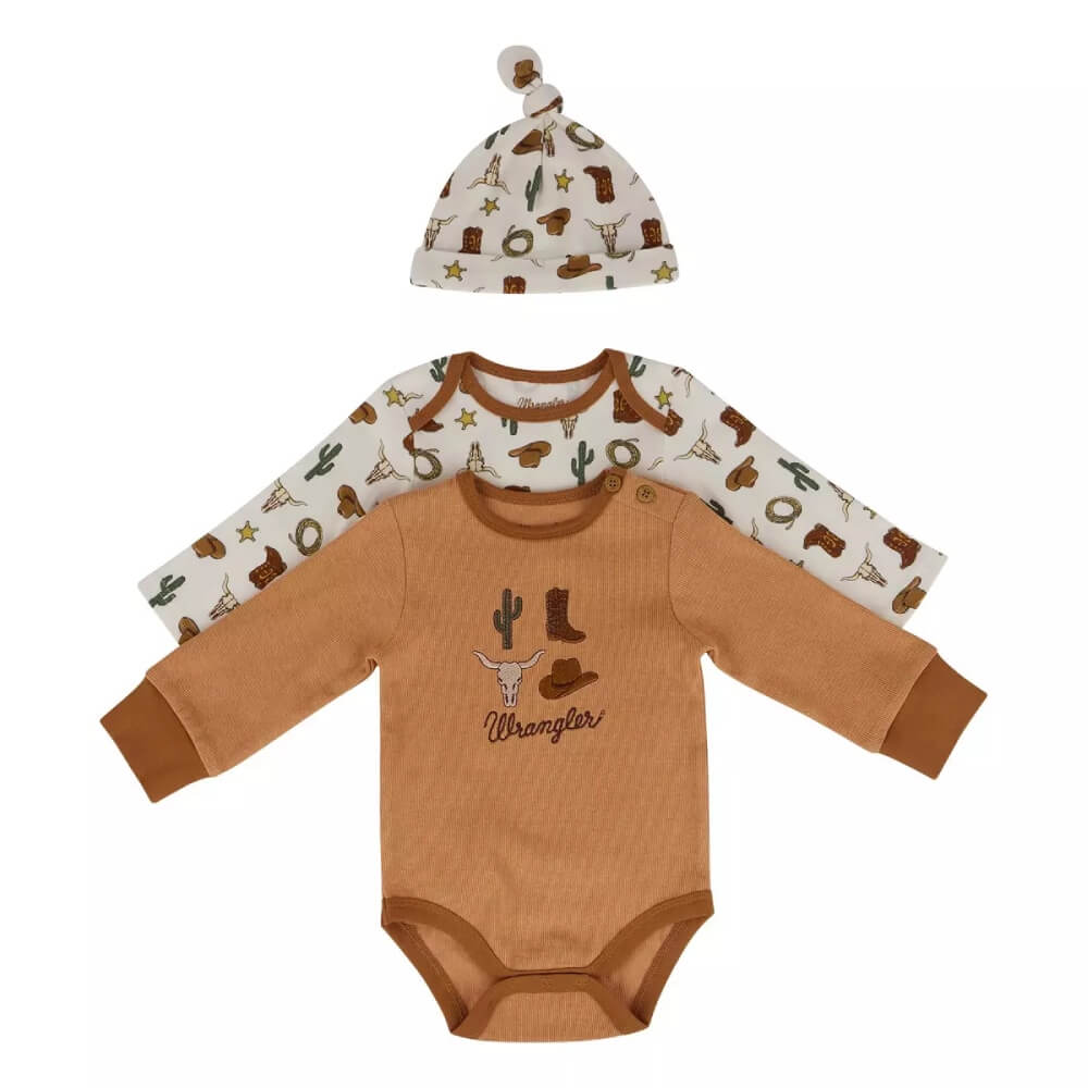 Wrangler Infant Boys Cowboy Hat and Onesie Set Sand - HW2100108
