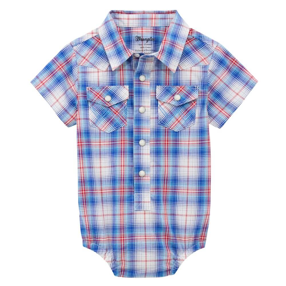 Wrangler Infant Boys Short Sleeve Plaid Onesie Blue - 112378814