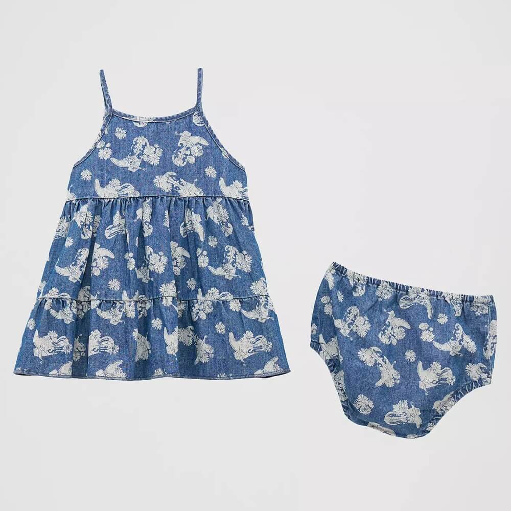 Wrangler Little Girls Denim Tiered Dress Floral Denim - 112379438