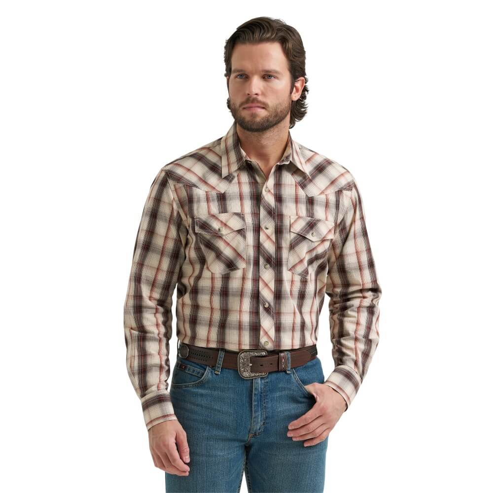 Wrangler Mens 20X Competition Advanced Comfort Shirt Red/Brown - 112381479