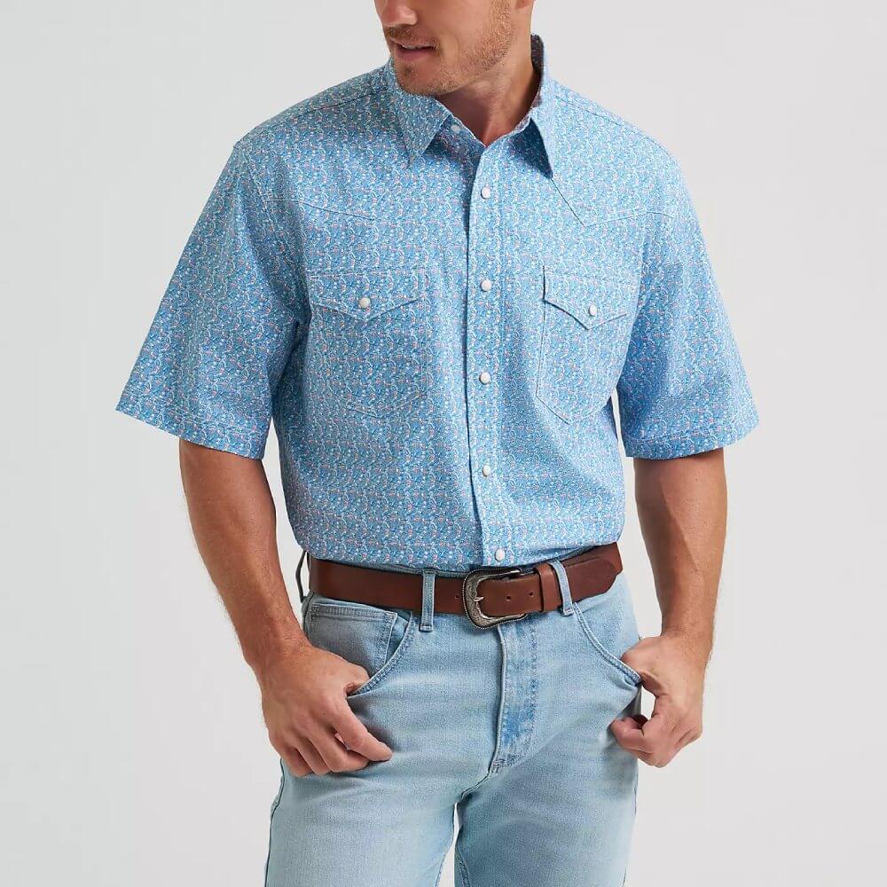 Wrangler Mens 20X® Competition Advanced Comfort Western Snap Shirt Blue Jay - 112374284