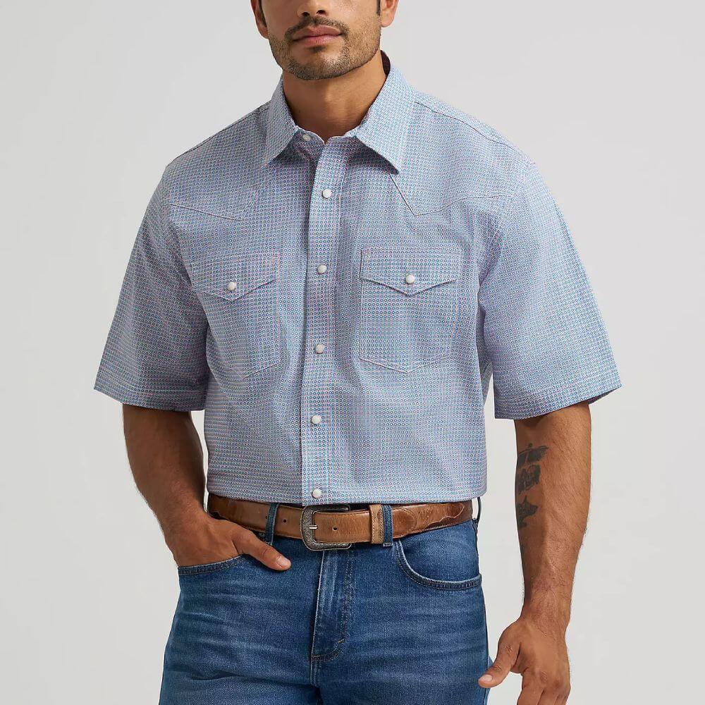 Wrangler Mens 20X® Competition Advanced Comfort Western Snap Shirt Blue Stops - 112374290