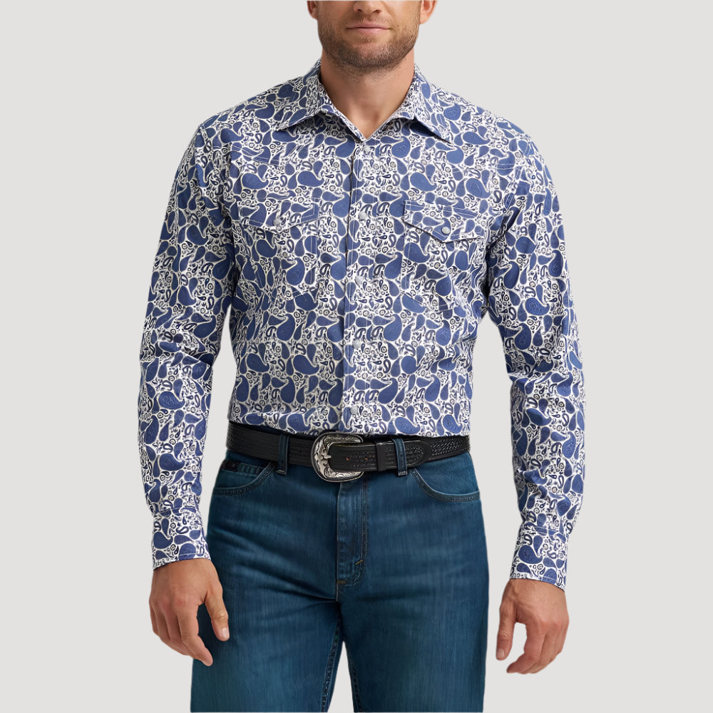 Wrangler Mens 20X® Competition Advanced Western Shirt Atlantic Paisley - 112367936
