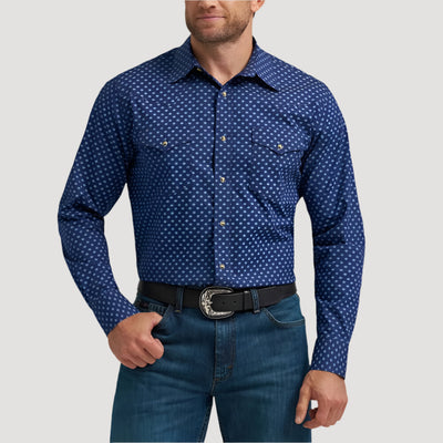 Wrangler Mens 20X® Competition Advanced Western Shirt Dark Blue Ditsy - 112367864