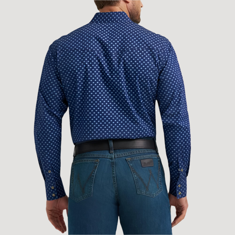 Wrangler Mens 20X® Competition Advanced Western Shirt Dark Blue Ditsy - 112367864