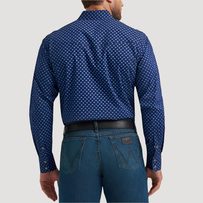 Wrangler Mens 20X® Competition Advanced Western Shirt Dark Blue Ditsy - 112367864