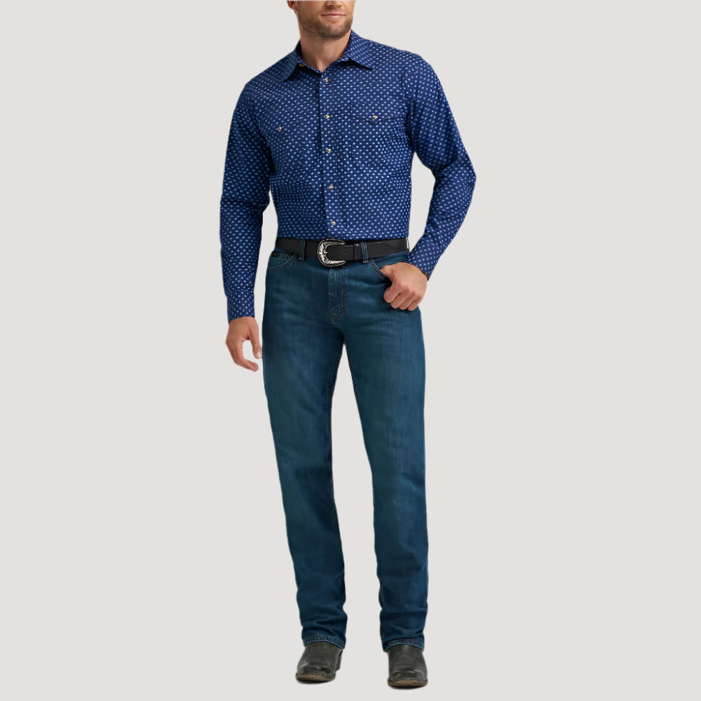 Wrangler Mens 20X® Competition Advanced Western Shirt Dark Blue Ditsy - 112367864