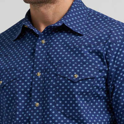 Wrangler Mens 20X® Competition Advanced Western Shirt Dark Blue Ditsy - 112367864