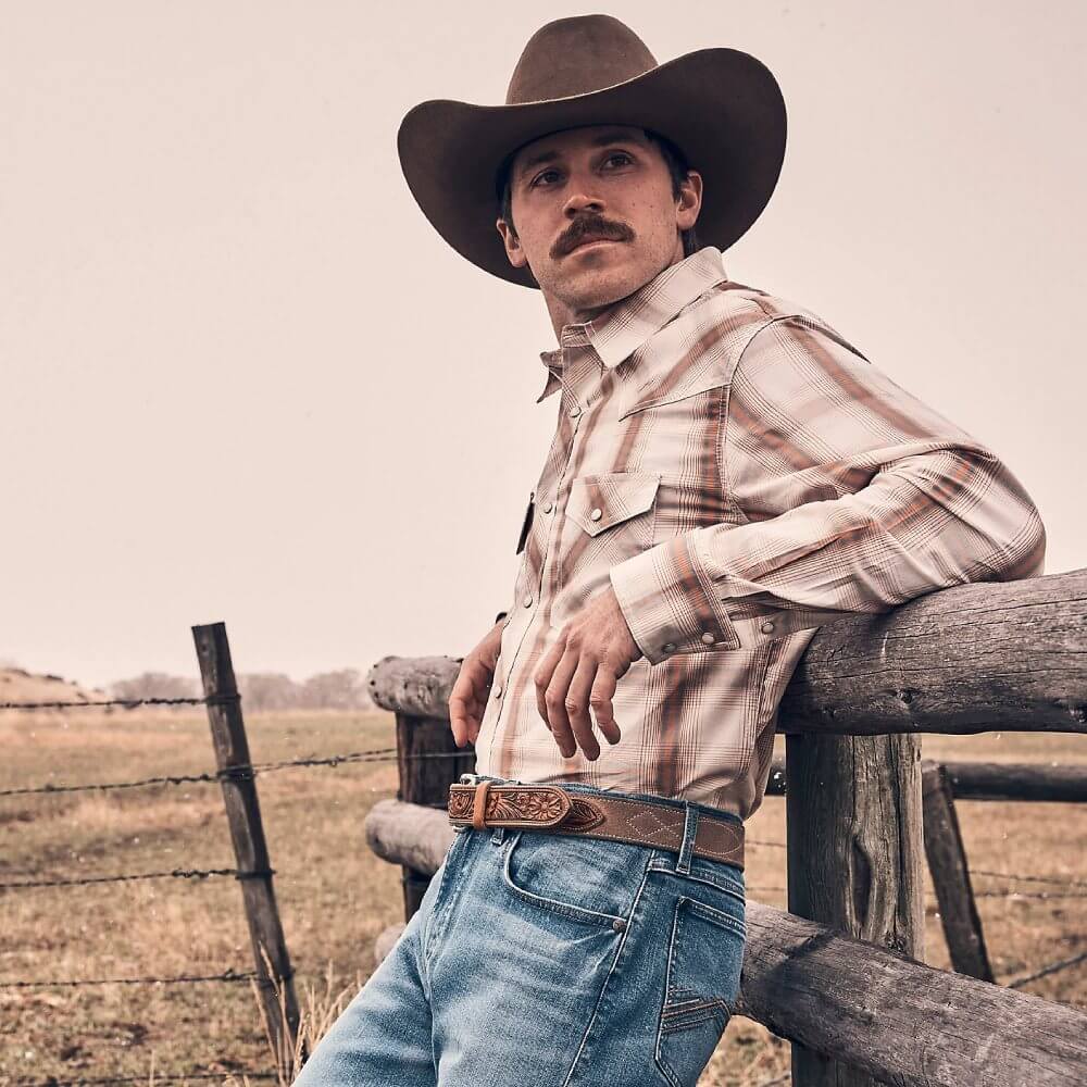 Wrangler Mens 20X® Competition Western Shirt Ecru Plaid - 112367927