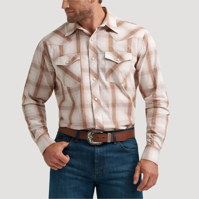 Wrangler Mens 20X® Competition Western Shirt Ecru Plaid - 112367927