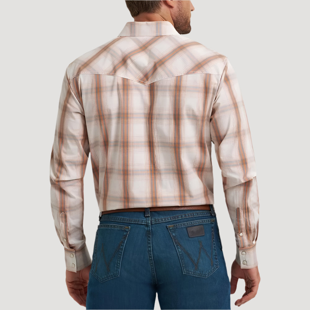 Wrangler Mens 20X® Competition Western Shirt Ecru Plaid - 112367927