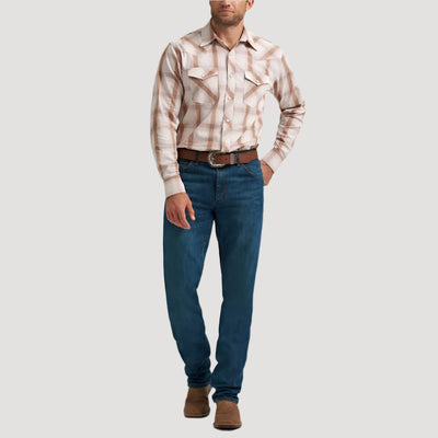 Wrangler Mens 20X® Competition Western Shirt Ecru Plaid - 112367927