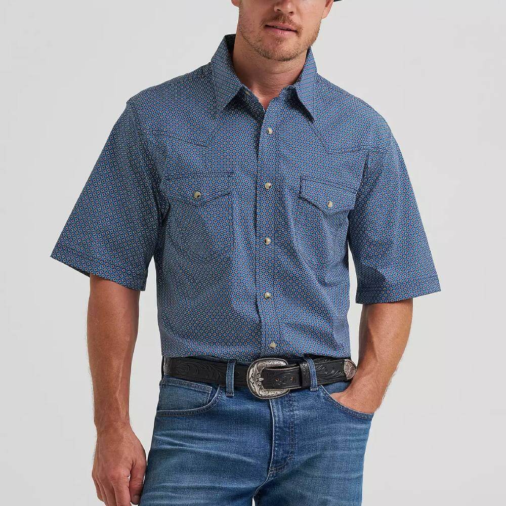 Wrangler Mens 20X® Competition Western Shirt Navy Daisy - 112374291