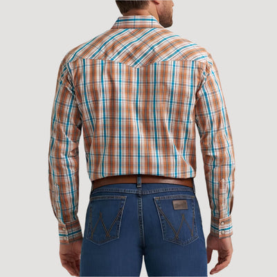 Wrangler Mens 20X® Competition Western Shirt Rustic Brown Madras