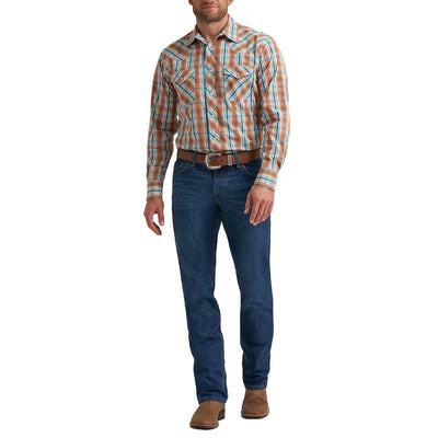 Wrangler Mens 20X® Competition Western Shirt Rustic Brown Madras - 112367926