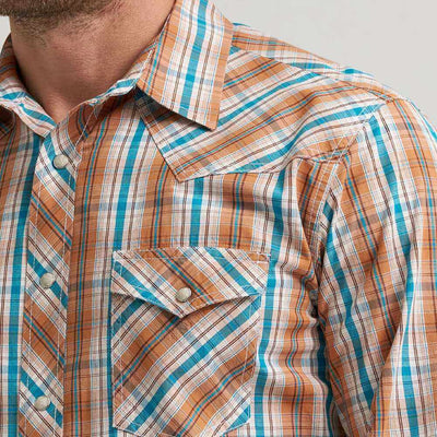 Wrangler Mens 20X® Competition Western Shirt Rustic Brown Madras