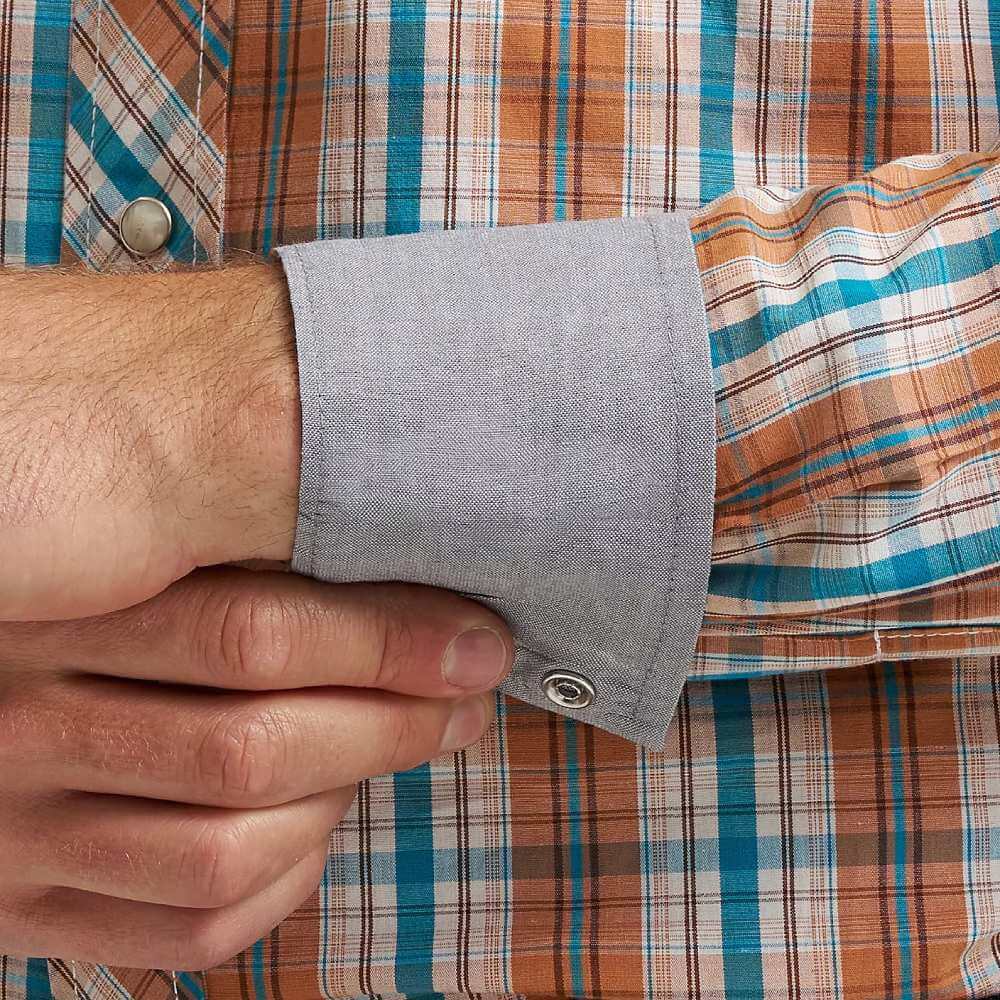 Wrangler Mens 20X® Competition Western Shirt Rustic Brown Madras - 112367926