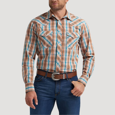 Wrangler Mens 20X® Competition Western Shirt Rustic Brown Madras