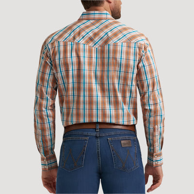 Wrangler Mens 20X® Competition Western Shirt Rustic Brown Madras - 112367926