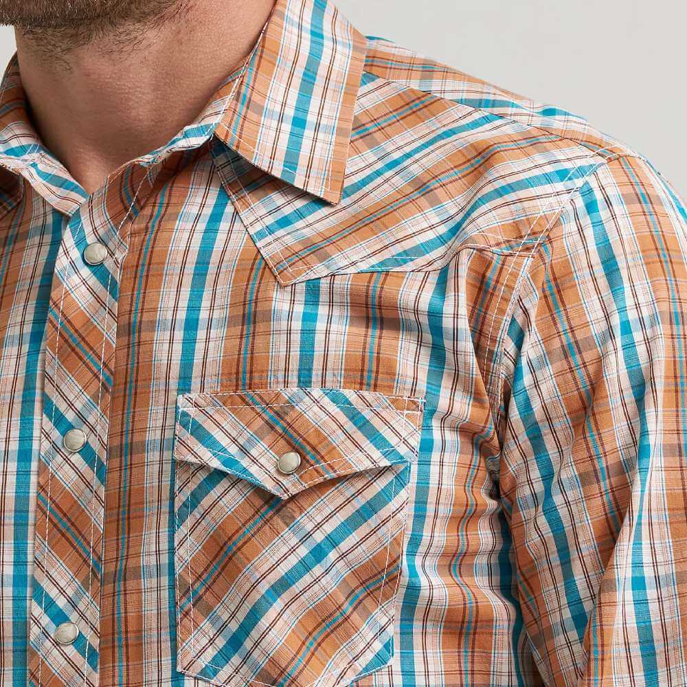 Wrangler Mens 20X® Competition Western Shirt Rustic Brown Madras - 112367926