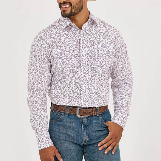 Wrangler Mens 20X Western Shirt Pink Sangria Paisley