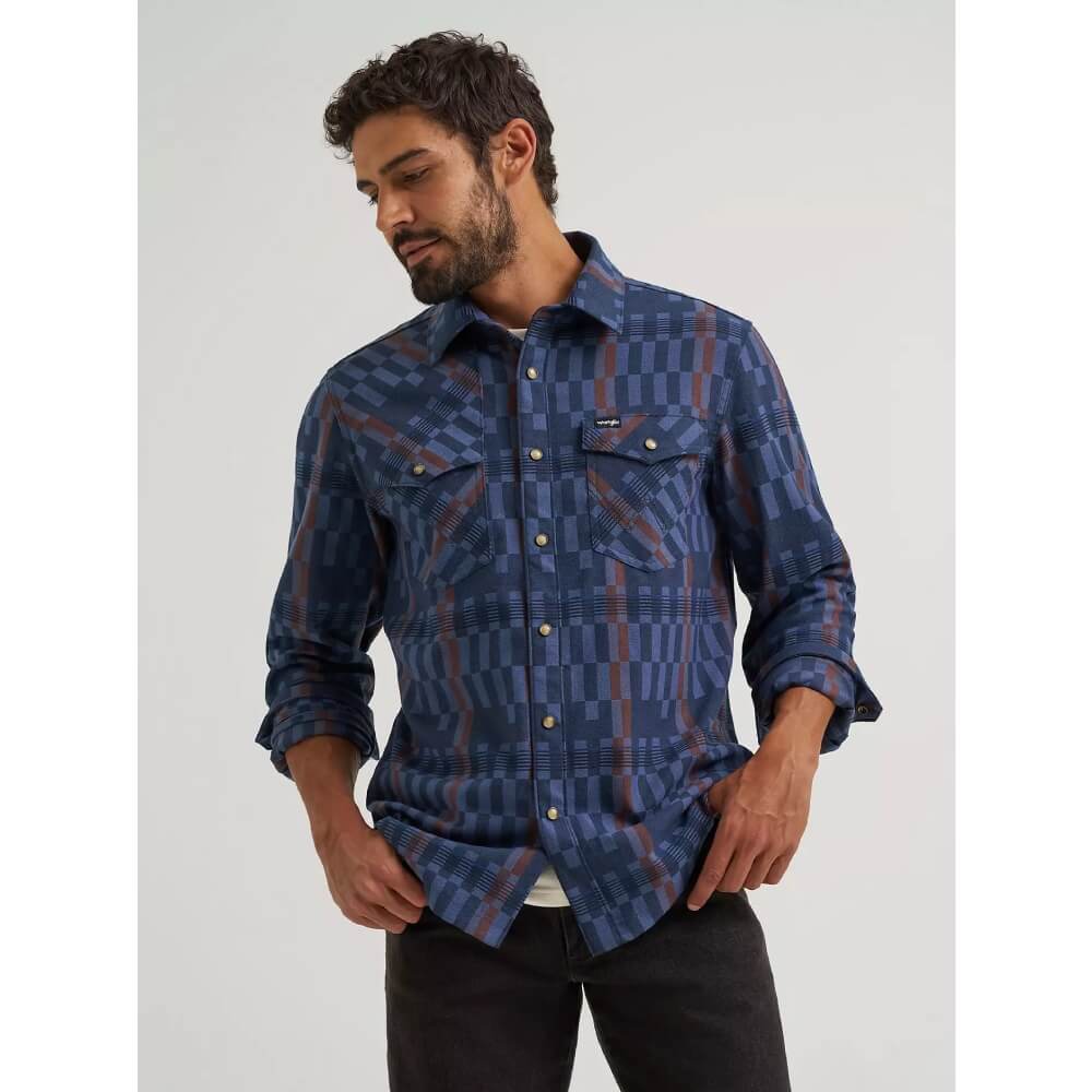 Wrangler Mens All Terrain Gear Flannel Shirt Jacket Indigo - 112382467