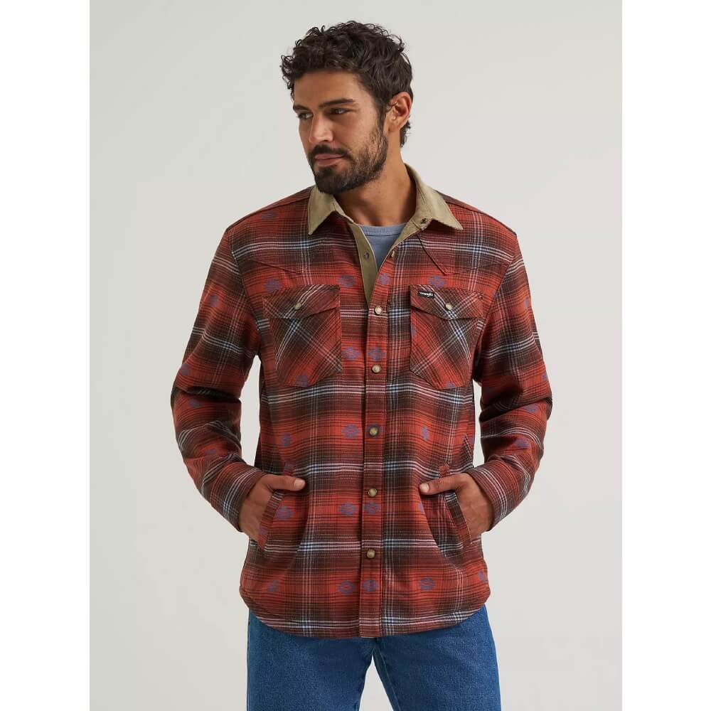 Wrangler Mens All Terrain Gear Lined Flannel Shirt Jacket Red - 112382478