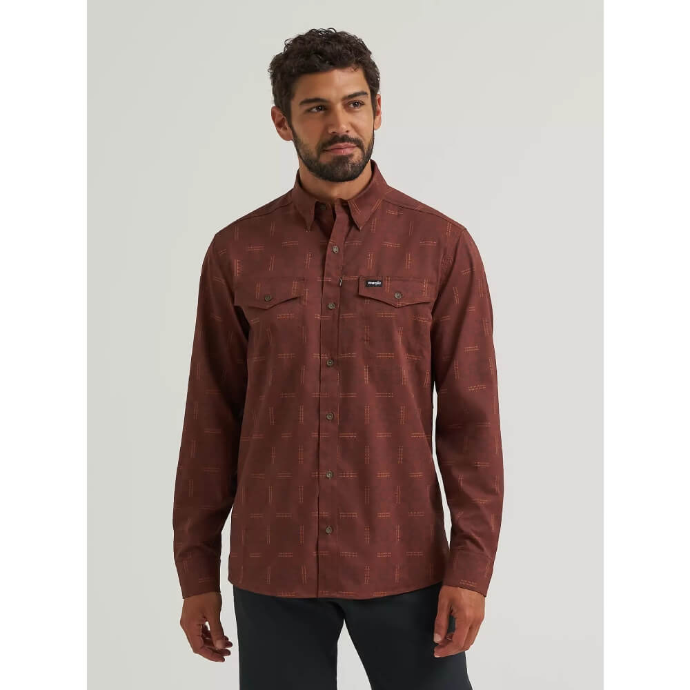 Wrangler Mens All Terrain Gear Live-In Print Shirt Sepia - 112382422