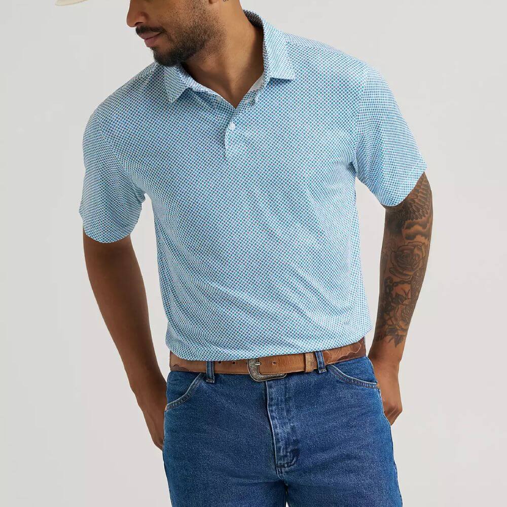 wrangler all terrain gear Wrangler Men's Vallarta Blue Performance Polo, L