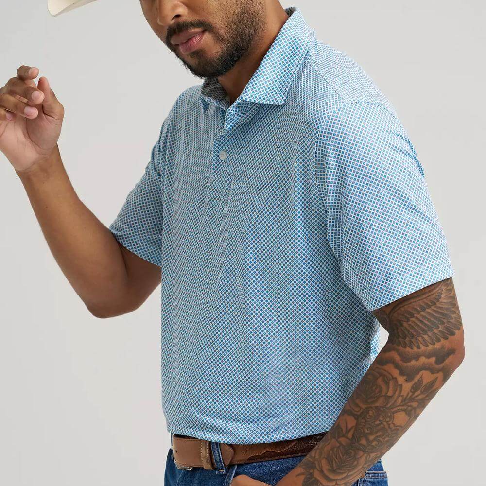 all terrain gear Wrangler Mens All Terrain Gear Polo Shirt Vallarta Blue