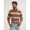 Wrangler Mens All Terrain Gear Technical Snap Shirt Sepia Stripe - 112383038