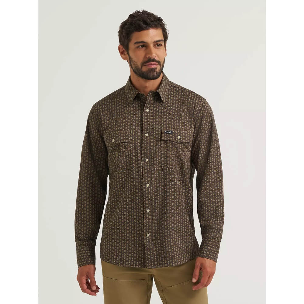 Wrangler Mens All Terrain Gear Technical Snap Shirt Turkish Coffee - 112382502