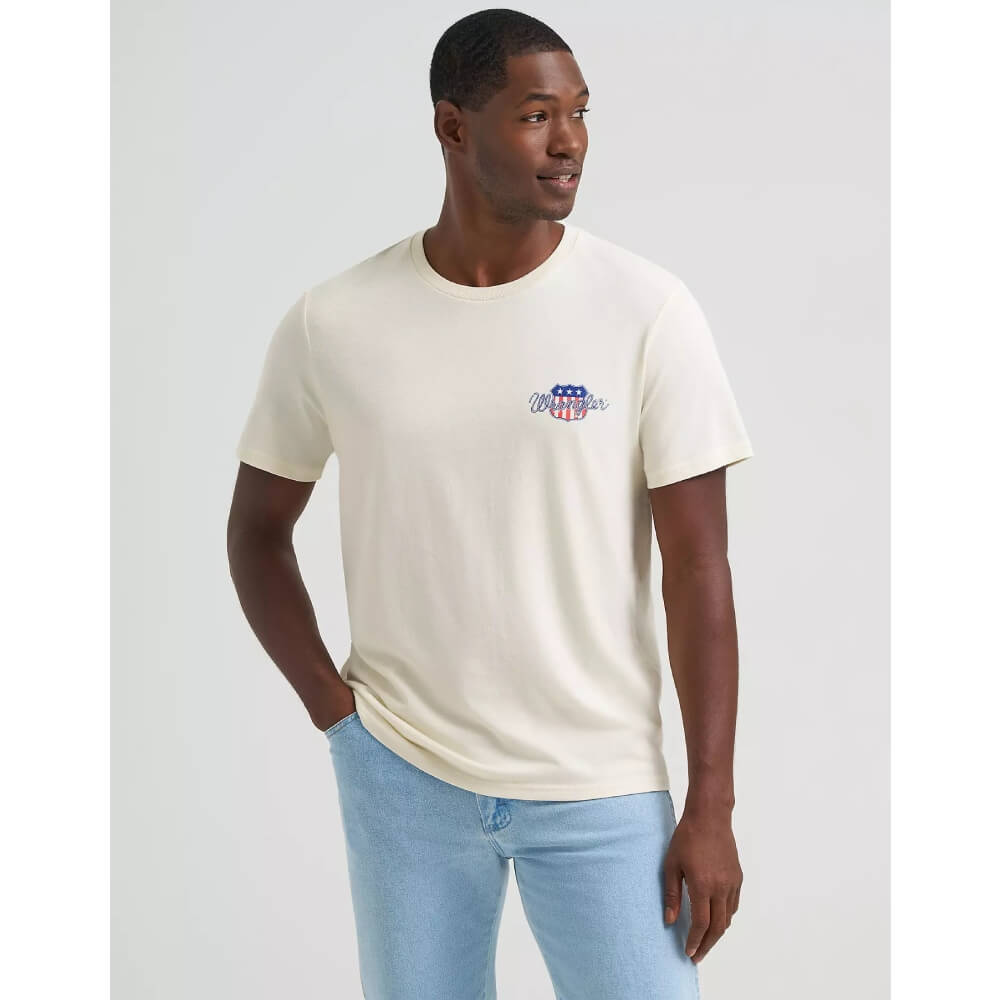 Wrangler Mens American Flag Pole Back Graphic T-Shirt Antique White - 112375805