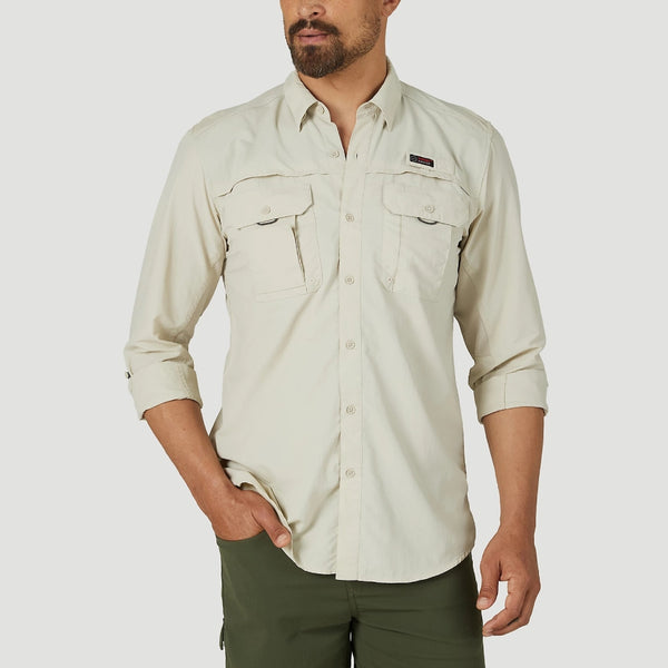 Wrangler Mens Angler ATG Shirt In Tan Color - Shop Now