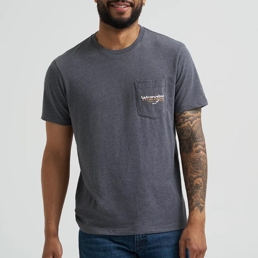 Wrangler Mens Back Graphic Pocket T-Shirt Charcoal - 112368653