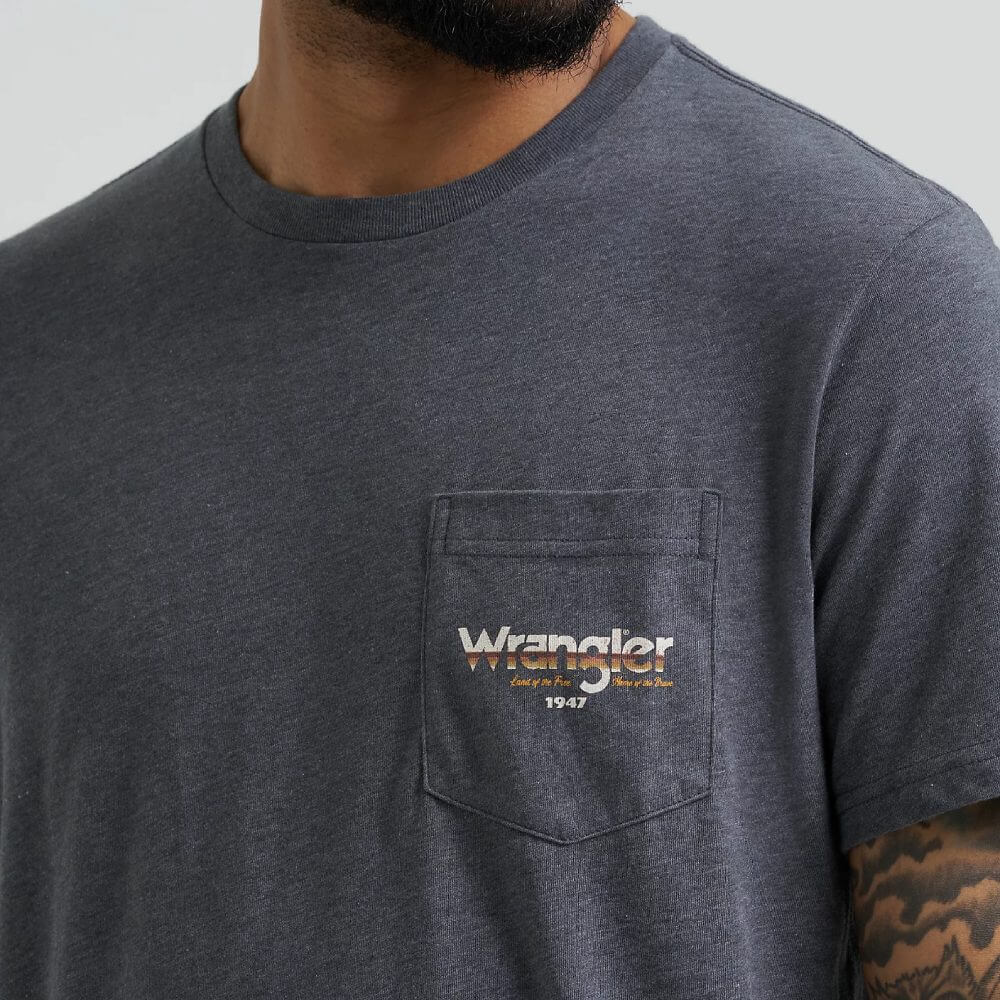 Wrangler Mens Back Graphic Pocket T-Shirt Charcoal - 112368653
