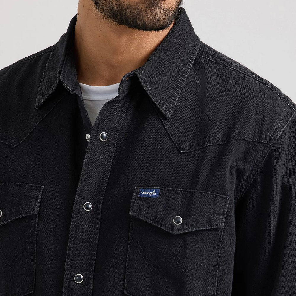 Wrangler Mens Black Denim Western Shirt