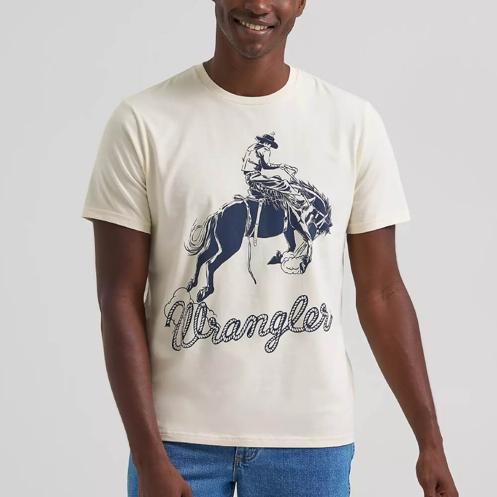 Wrangler Mens Bronc Rider Dual Graphic T-Shirt Antique White - 112375843