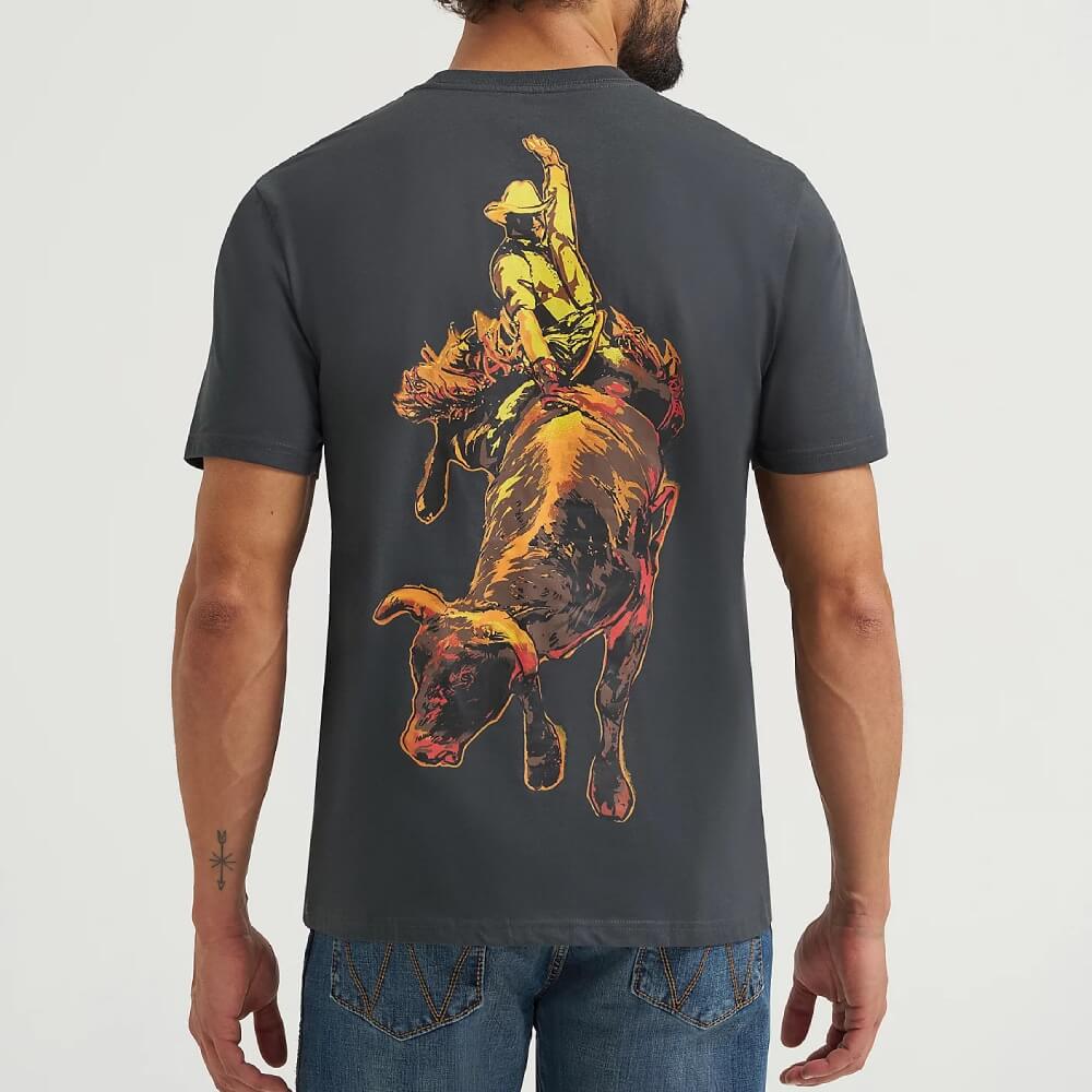 Wrangler Mens Bucking Cowboy T-Shirt Washed Black - 112368424